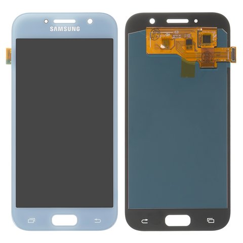 Дисплей для Samsung A520 Galaxy A5 2017 , блакитний, без рамки, High Copy, з широким обідком, OLED , blue mist