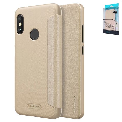 Чехол Nillkin Sparkle laser case для Xiaomi Mi A2 Lite, Redmi 6 Pro, золотистый, книжка, пластик, PU кожа, M1805D1SG, #6902048161146