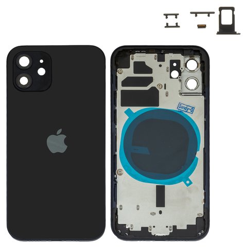 Корпус для iPhone 12, черный, с держателем SIM карты, с боковыми кнопками