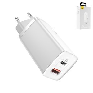 Сетевое зарядное устройство Baseus GaN2 Lite, 65 Вт, Quick Charge, белый, 2 порта, #CCGAN2L B02
