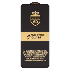 Защитное стекло ESD 6D для Realme C67 4G, C71; Vivo Y31 5G 2025 ; Motorola Moto G05, Moto G17; Oppo A5, совместимо с чехлом, Full Glue, Anti Static, без упаковки , черный