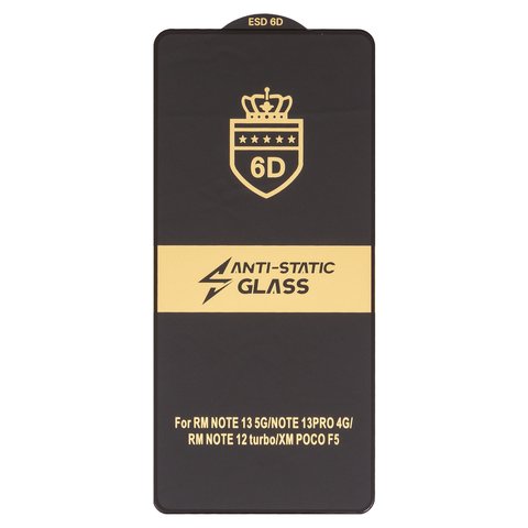 Захисне скло ESD 6D для Xiaomi Poco F5, Poco M6 Pro 4G, Redmi Note 13 5G, Redmi Note 13 Pro 4G, Redmi Note 14S, сумісне з чохлом, Full Glue, Anti Static, без упаковки , чорний