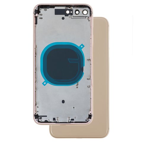Housing compatible with iPhone 8 Plus, golden, with SIM card holders, with side buttons 