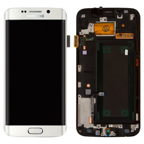LCD compatible with Samsung G925F Galaxy S6 EDGE, white, with frame, original change glass 