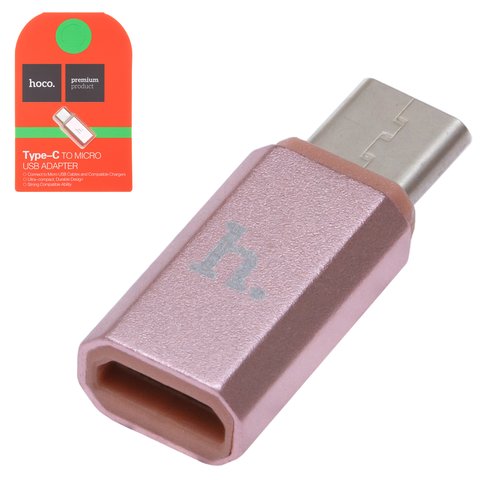 Adaptador Hoco, USB tipo C, micro USB tipo B, rosado