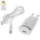 Mains Charger Hoco C37A, (12 W, white, with USB cable Type-C, 1 output)