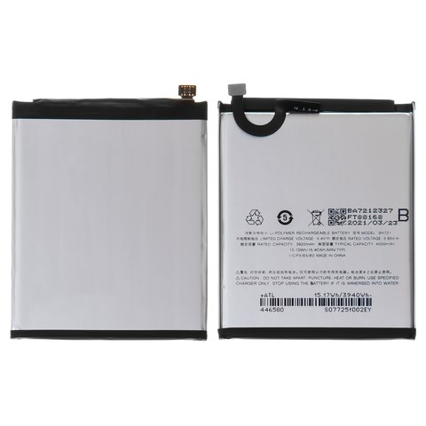 Batería BA721 puede usarse con Meizu M6 Note, Li Polymer, 3.85 V, 4000 mAh, Original PRC 