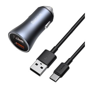 Car Charger Baseus Golden Contactor Pro, gray, Quick Charge, with USB cable Type C, 40 W, 5 A, 2 outputs, 12 24 V  #TZCCJD A0G