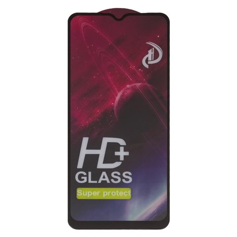 Tempered Glass Screen Protector All Spares compatible with Oppo A15, A15s, Full Glue, compatible with case, black, the layer of glue is applied to the entire surface of the glass 