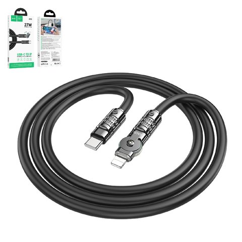USB кабель Hoco U118, USB тип C, Lightning, 120 см, 27 Вт, чорний, #6942007603386
