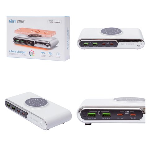 Сетевое зарядное устройство Kingmax WLX F9A, 72 Вт, Wireless Charge, Quick Charge, Power Delivery PD , с подсветкой, 4 порта