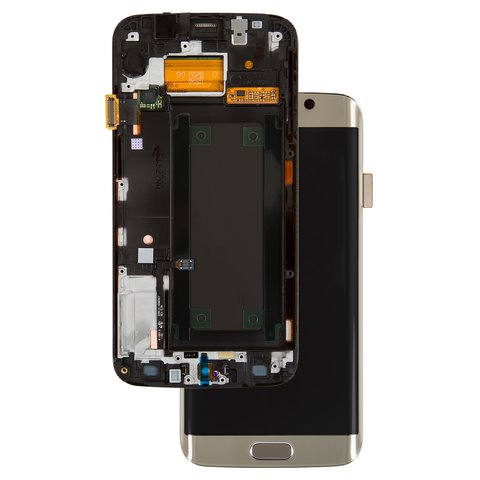 Pantalla LCD puede usarse con Samsung G925F Galaxy S6 EDGE, dorado, con marco, Original, empaque industrial, #GH97 17162C GH97 17317C GH97 17334C