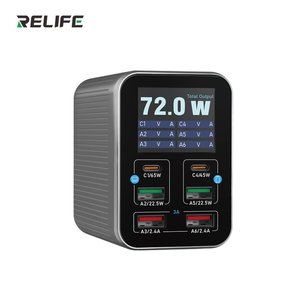 Adaptador de red RELIFE Q4, 72 W, Quick Charge, Power Delivery PD , 6 puertos