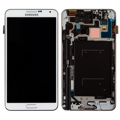 Дисплей для Samsung N9005 Note 3, N9006 Note 3, білий, з рамкою, Оригінал переклеєне скло 