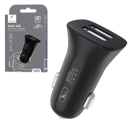 Автомобильное зарядное устройство SkyDolphin SZ09, черное, 15 Вт, 3,4 А, 2 порта